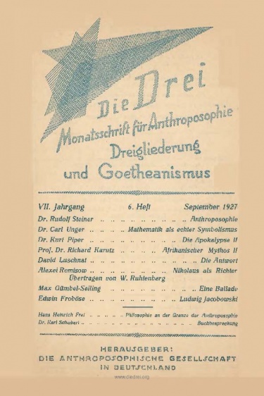 die Drei - Zeitschrift für Anthroposophie - Heft 6, 1927